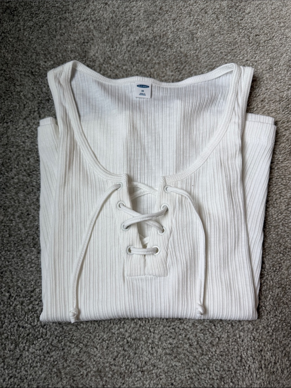Old Navy White Ribbed Lace-Up Tank Top